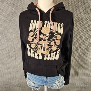 Inspired Culture Good Things Take Time Mushroom Floral Hoodie Black Medium